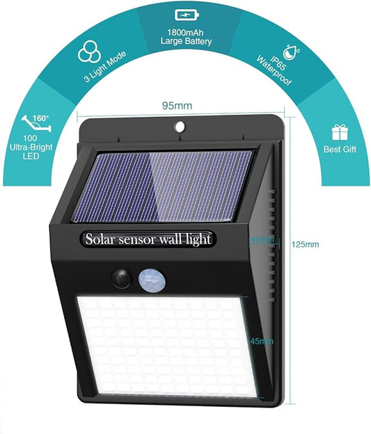 6 Pack Outdoor Solar Motion Lights - 3 Modes/100LED Wireless, IP65 Waterproof Solar Security Lights with Motion Sensor for Front Door, Backyard, Garage, Deck
