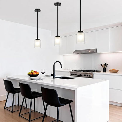 XiNBEi Lighting Black Pendant Light, Modern Adjustable Hanging Pendant Lighting Glass Kitchen Island Lights for Bar Dining Room Kitchen Sink XB-P1195-MB