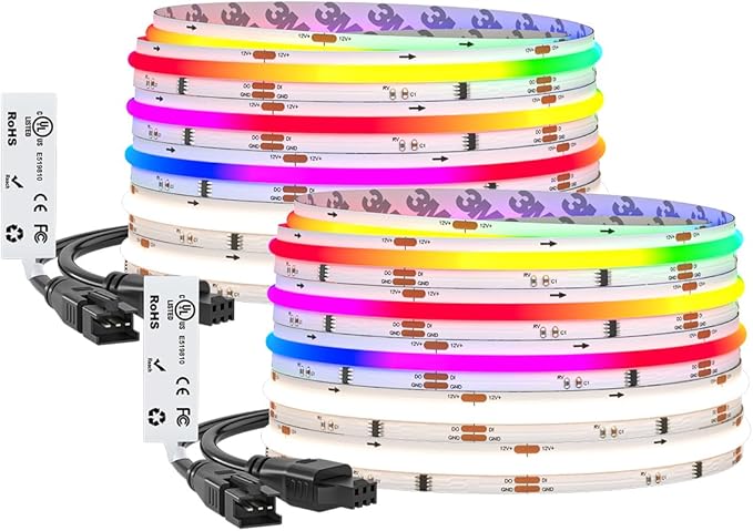BTF-LIGHTING FCOB COB LED Strip Light, WS2814 Smart IC RGBW 4000K Color Chasing Light, UL Listed DC12V 32.8FT 784LEDs/m High Density 10mm Width for Home Party DIY Decor(No Adapter or Controller)