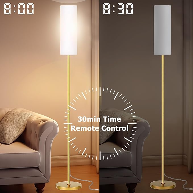Qaubauyt Smart LED Floor Lamp with APP Control & RGB Colors - Dimmable Standing Lamp for Living Room, Bedroom, Gaming - Remote, Timer, 9W Bulb Included, 67" Modern Tall Lamp (Gold)