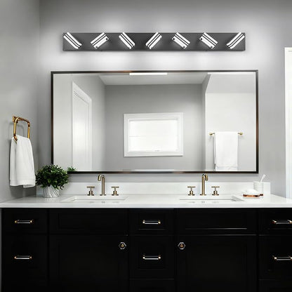 SOLFART LED Modern Vanity Lights Fixtures: 7 Lights Acrylic Matte Black Modern Bathroom Wall Light Over Mirror 46inch