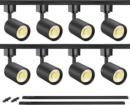 VANoopee 8-Light LED Track Lighting Kit with 6.6FT H Type Track Rails, Dimmable Track Light Heads Bright Ceiling Spotlight Fixture for Kitchen Accent Art, 3000K Warm White, No Flicker 10W 800lm Black