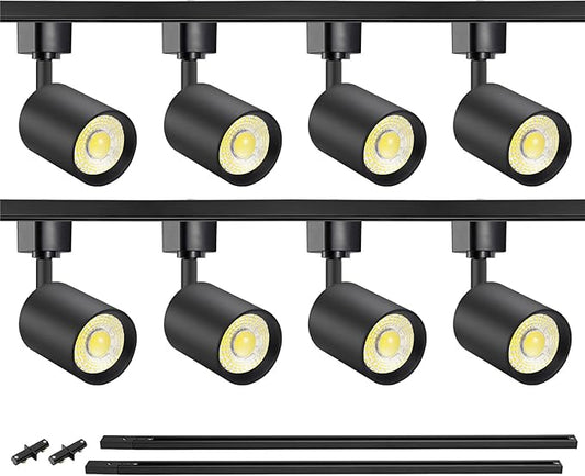 VANoopee 8-Light LED Track Lighting Kit with 6.6FT H Type Track Rails, Dimmable Track Light Heads Bright Ceiling Spotlight Fixture for Kitchen Accent Art, 3000K Warm White, No Flicker 10W 800lm Black