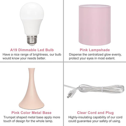 Seaside village Pink Touch Lamp, 3 Way Touch Control Desk Lamp, Bedside Dimmable Lamp Decorative Nightstand Lamp, Small Night Light for Girls, Living Room, Dorm, Home Office, 9W LED Bulb Included