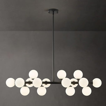 16-Light Globe Sputnik Chandelier, Mid Century Modern Light Fixture Over Table, Black Linear Chandeliers for Dining Room and Kitchen Island (Milk White Glass Bubble Shades, 40 Inch)