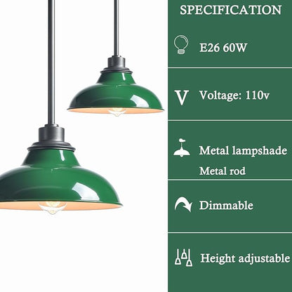 Modern Pendant Light Fixture Retro Dark Green Pendant Lights Kitchen Island Hanging Light Fixture for Dinning Room Bar Kitchen Island (Metal Rod)