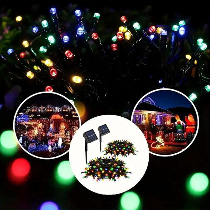 2 Pack Solar String Lights Outdoor, Total 100 LED Each 20Ft with 8 Lighting Modes for Yard, Fence,Balcony, Party,Christmas Tree Decorations (Mulit-Color Light)