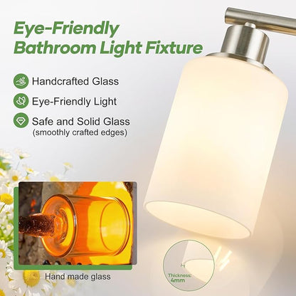 Zarbitta 4-Light Bathroom Light Fixtures, Brushed Nickel Modern Vanity Lights with Milky White Frosted Glass Shades, Bathroom Wall Lamp for Mirror Kitchen Living Room