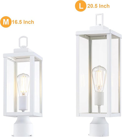 GRUENLICH Outdoor Lamp Post Light Fixtures, Exterior Pole Lantern with Tempered Glass, 20.5 Inch Fence Post Lighting for Garden Yard Pathway, White, 1 Pack