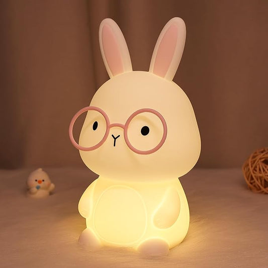 YuanDian Bunny Night Light with 8 Color Lights, Gift for Adults Teens and Babies, Decorate Kids' Bedroom with Cute Silicone Rabbit Nightlights, Animal Lamp Gift for Children and Toddlers