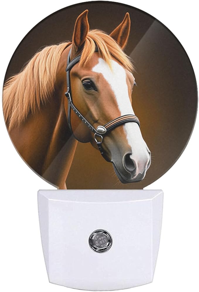 EKOBLA Watercolor Horse Plug-in Night Light, Brown Horse Wildlife LED Nightlight with Dusk to Dawn Auto Sensor for Bedroom, Bathroom & Hallway