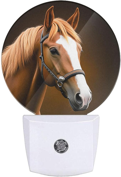 EKOBLA Watercolor Horse Plug-in Night Light, Brown Horse Wildlife LED Nightlight with Dusk to Dawn Auto Sensor for Bedroom, Bathroom & Hallway