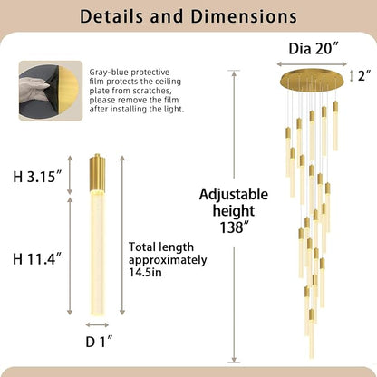 Modern Large Gold Crystal Chandelier Height Adjustable 20-Light High Ceiling Chandelier for Foyer Entryway Front Door Dimmable LED Ceiling Lighting Fixture