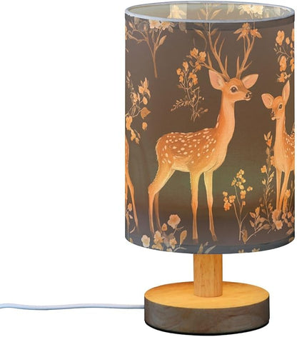 Bedside Table Lamp Deer Woodland Animals Flowers Nightstand Lamp with Wood Desk Lamps for Bedroom Living Room Nursery Office Home Decor
