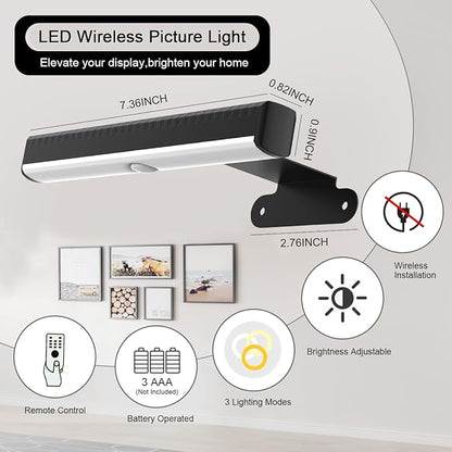 2PACK Picture Light LED Battery Operated Wall Light for Paintings,Wireless Dimmable Frame Light with Remote,3 Lighting Display Art Light Magnetic Timer Lights for Artwork Portrait Dartboard Wall Decor
