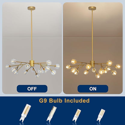 Depuley Sputnik Chandelier for Dining Room: 15-Light Ceiling Light Fixture Height Adjustable - Mid Century Gold Chandelier for Bedroom Living Room Kitchen Over Table Foyer (Included G9 Bulbs)
