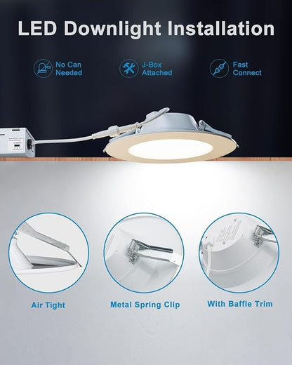 Lightdot 6 Inch Recessed Lighting 12 Pack White, 12W Dimmable LED Downlight 3CCT Selectable (3000K/4000K/5000K), Anti-Glare Slim Canless Ceiling Light