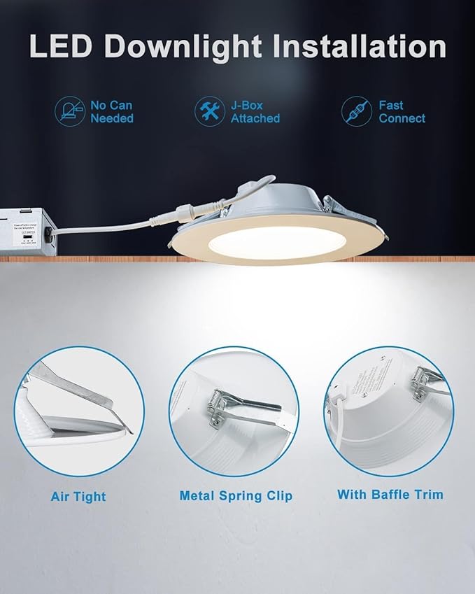Lightdot 6 Inch Recessed Lighting 24 Pack White, 12W Dimmable LED Downlight 3CCT Selectable (3000K/4000K/5000K), Anti-Glare Slim Canless Ceiling Light