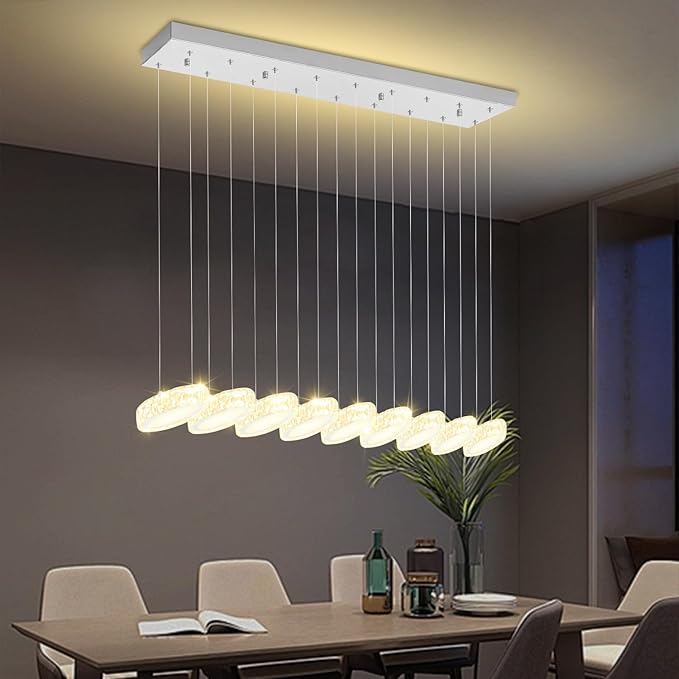 Rectangular Crystal Chandelier for Dining Room Pendant Chandelier for Kitchen Modern Linear Crystal Chandeliers Over Table Silver 9 Lights