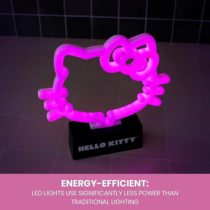 Silver Buffalo Sanrio Hello Kitty Neon LED Lamp Room Decor Mood Light, Battery Powered (Requires 2 AA Batteries - Not Included)