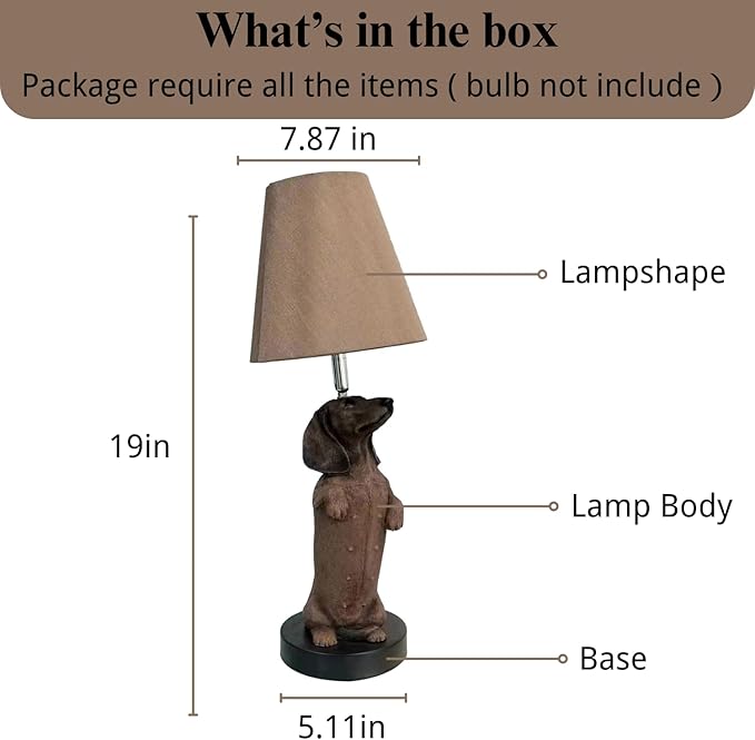 YANIC Lamp for Bedroom, Bedroom Nightstand, Classic Bedside Lamps, Lamps for Night Stands, Adjustable Angle Dog Statue Rocker Switch Brown Fabric Shade Mental Base (24112A)