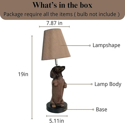 YANIC Lamp for Bedroom, Bedroom Nightstand, Classic Bedside Lamps, Lamps for Night Stands, Adjustable Angle Dog Statue Rocker Switch Brown Fabric Shade Mental Base (24112A)