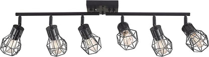 Black Track Lighting Fixtures Ceiling,6-Light Farmhouse Track Lighting with Metal Cage Design – Kitchen Lights Ceiling Mount for Kitchen, Living Room, Dining Room (E26 Base)