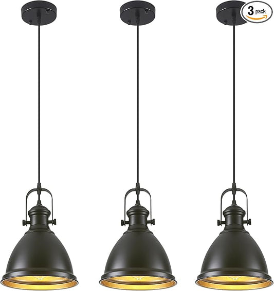 8.6" Black Pendant Lights for Kitchen Island 3 Pack, Modern Farmhouse Kitchen Pendant Lighting, Vintage Industrial Pendant Light Fixtures, Island Lights for Kitchen Sink Dining Room Hallway