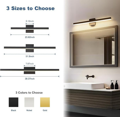 Joossnwell Black Bathroom Light Fixture Over Mirror 5CCT Dimmable Vanity Lights Bar for Bathroom Modern Bath Vanity Light 31.5 Inch Led Bath Lamp ETL Certificated