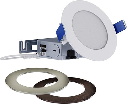 HALO HLB 4 inch LED Recessed Ceiling Light Canless Dimmable with Selectable Lumens and Selectable Color 27/30/35/40/5000K Wet Location Airtight Ultra Slim Indoor Outdoor with 2 Trims HLB4LSFS5-2TR