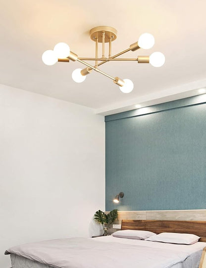 Modern Sputnik Chandelier, 6-Light Ceiling Light, LED Light Bulbs Included for Bedroom,Dining Room,Kitchen,Office (Gold)