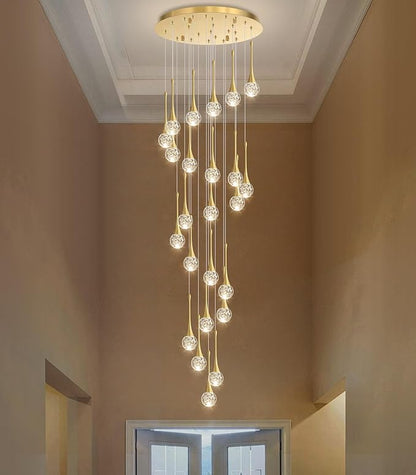 24 Light Modern Glam Crystal Chandelier for High Ceiling LED Dimmable Ceiling Pendant Light Staircase Foyer Enterway Living Room Chandelier Lighting Antique Gold
