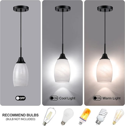 Viinew Mini Glass Pendant Light,1-Light Handblown White Oval Art Glass Hanging Pendant Light for Kitchen Island,Dining Room,Living,Foyer,Hallway, Entry Matte Black Metal