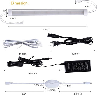 LABOREDUCER LED Under Cabinet Lighting with Plug in 10 Pack,11inch Dimmable LED Under Cabinet Lights with Rotary Dimmer Switch, Warm White Linkable Under Counter Lights for Kitchen (Warm White)