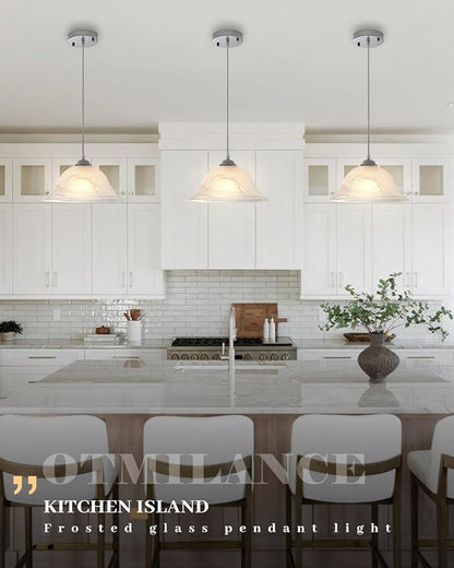 Kitchen Pendant Lighting Over Island, 11.8” White Frosted Glass Pendant Lights, Farmhouse Pendant Lights Kitchen Island, Modern Chrome Kitchen Pendant Light for Dinning Living Room (1 Pack)