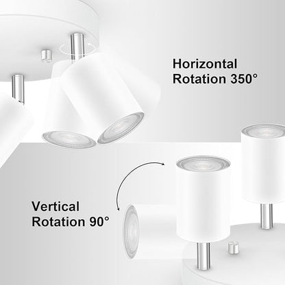3 Light Track Lighting Fixtures Ceiling, Matte White Round Directional Ceiling Spotlight, GU10 Flush Mount Track Fixture, Adjustable Modern LED track Lights for Kitchen/Living Room, Bulb Not Included