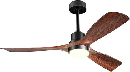 60 Inch Ceiling Fans with Lights, Outdoor Ceiling Fan for Patios with Light and Remote, 3 Downrods, ETL Listed, 3 Blades Solid Wood Ceiling Fan Reversible Quiet Dc Motor For Indoor Bedroom,60in,Walnut