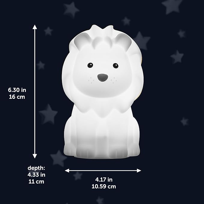 Globe Electric 13849 Multicolor Changing LED Integrated Rechargeable Silicone Night Light, Lion, Tap Button Switch, White, Modern Lighting for Bedroom, Nursery, Playroom, Nightstand