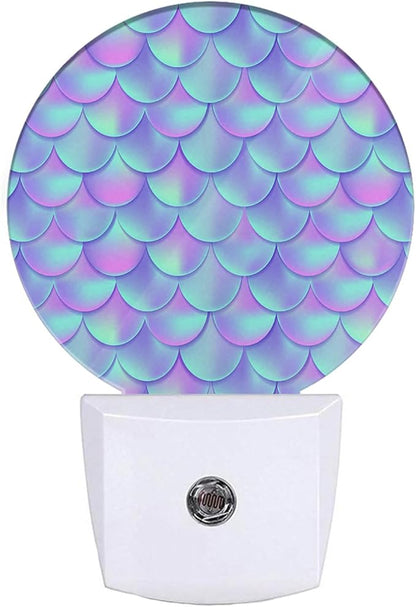 EKOBLA Mermaid Scales Plug-in Night Light, Teal & Purple Ocean LED Nightlight with Auto Sensor for Home