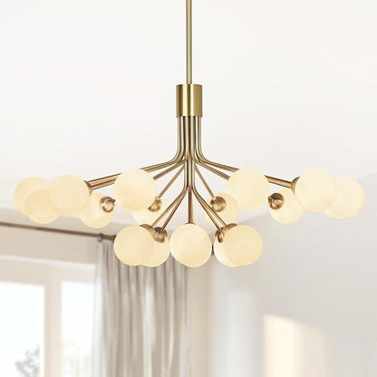 Depuley Bubble Ball Sputnik Chandelier: 18-Light Glod Modern Mid-Century Chandeliers for Dining Room - Milky White Glass Ceiling Light Fixture Height Adjustable Kitchen Over Table Included G9 Bulbs