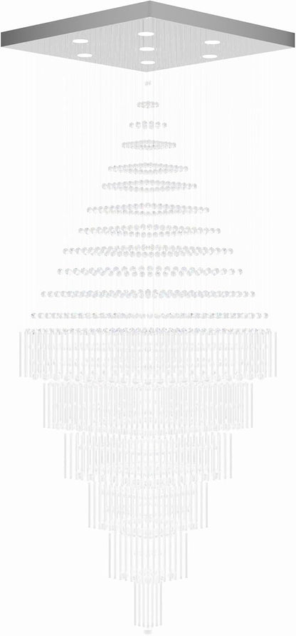 Flashing God D59''X H120'' Extra Large Chandeliers for High Ceilings Crystal Raindrop Chandeliers Large Villa Chandelier Entrance Foyer Crystal High Ceiling Light LED Dimmable 2700K-6000K Quadrate