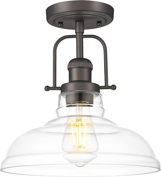 FEMILA Flush Mount Ceiling Light Fixture, 11" Farmhouse Semi Flush Kitchen & Bedroom Ceiling Light, Oil Rubbed Bronze with Clear Glass Shade, Rustic Industrial Lighting, 4FY09-F ORB