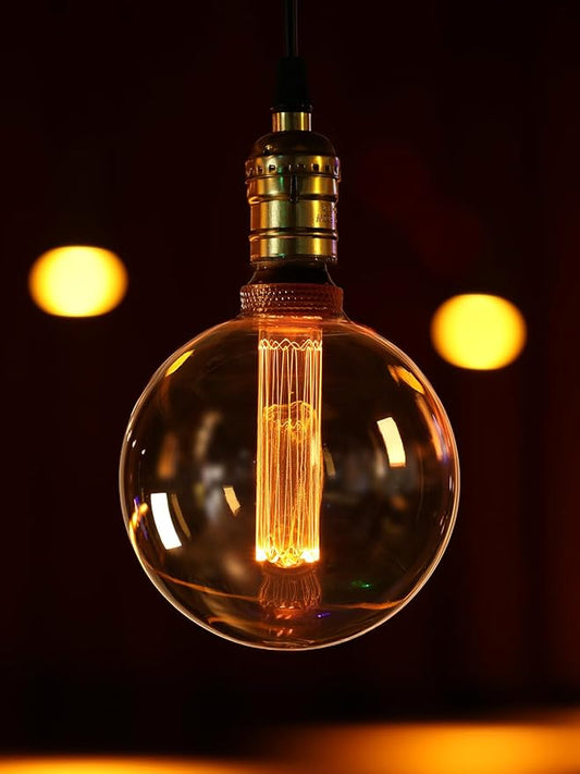 ESCENA Artist Series LED Globe Decorative Light Bulb 3.5W, G125 Round Edison Bulbs Dimmable, Virtual Filament Vintage Edison Bulb, Amber, E26 Medium Base, 2000K Soft Warm, UL Listed