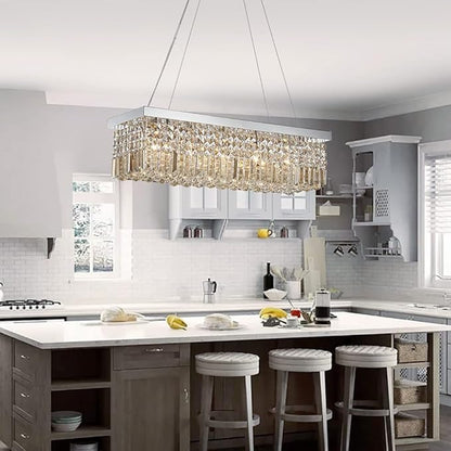 Saint Mossi 5-Lights Modern K9 Crystal Chandelier, Crystal Pendant Light Fixture, H9 x W10 x L31, Chain Adjustable Max 59“, Champagne Crystal & Chrome Finish