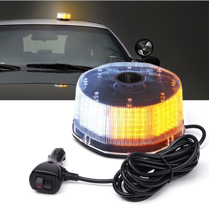 Xprite 240LED Rotating Beacon Light, Forklift Strobe Lights w/Magnetic Base for 12-24V Construction Truck Patrol Car Tractor Golf Carts-Amber&White