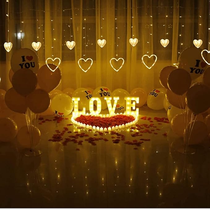 Efunly Valentines Day Decor Lights,138 LED 12-Heart-Shaped String Lights Waterproof,8 Modes Connetable 29V Plug in Curtain Lights for Kids Bedroom Wedding Party Valentines Day Decoration (Warm White)
