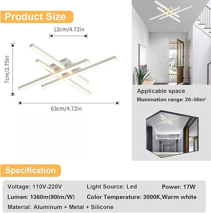 Modern 24in LED Ceiling Light, Minimalist Linear Geometric Flush Mount, 3000K Warm White Ceiling Lamp for Living Room Bedroom Kitchen Dining Room Office