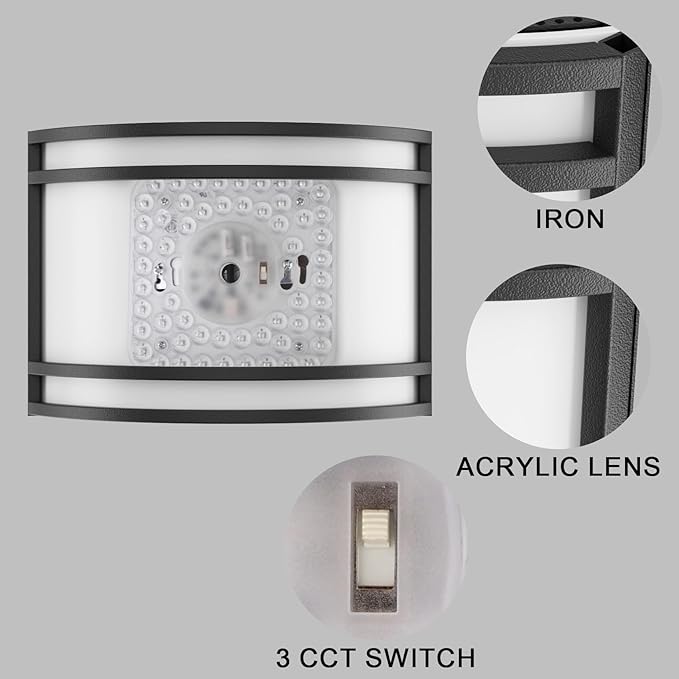 15W LED Indoor Wall Sconce, 3000K/4000K/5000K Color Temperature, Dimmable Modern Indoor Wall Mount Half Cylinder Light Fixture for Hallway Bedroom, Matt Black