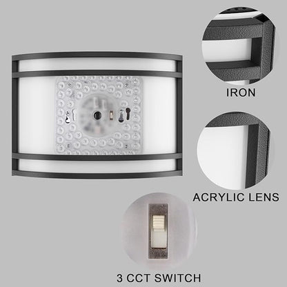 15W LED Indoor Wall Sconce, 3000K/4000K/5000K Color Temperature, Dimmable Modern Indoor Wall Mount Half Cylinder Light Fixture for Hallway Bedroom, Matt Black, 2 Pack