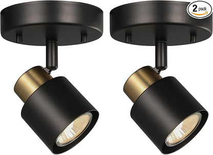1 Light Track Lighting Kit,2 Packs Matt Black Brass Finish Adjustable Moden Flush Mount Ceiling Spotlight Wall Sconces for Kitchen,Hallway,Living Room Home Improvement